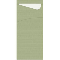 Príborník - SACCHETTO pocket + tissue Pistachio, biely obrúsok 19x8,5/100ks, Duni