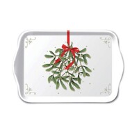 Tray melamine 13x21 cm Mistletoe with bow white