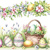 WATERCOLOUR SCENE WITH BASKET EGGS & FLOWERS, Maki